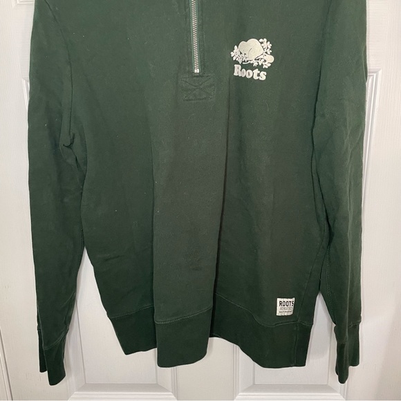 Roots Forest Green 1/4 Zip Cabin Pullover Sweater Sweatshirt Extra Large - Picture 4 of 7